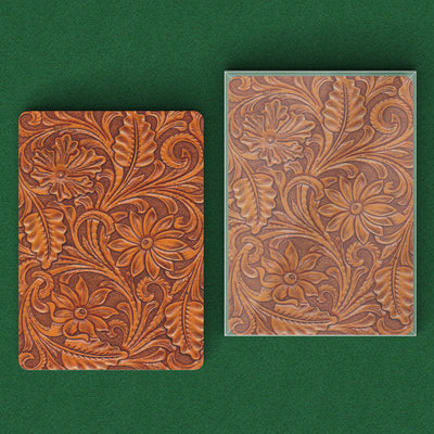 Brown Carved Leather Flowers Print Playing Cards - Yellowstone Style