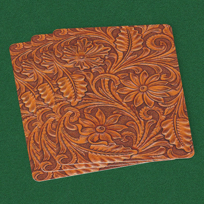 Brown Carved Leather Flowers Print Playing Cards - Yellowstone Style