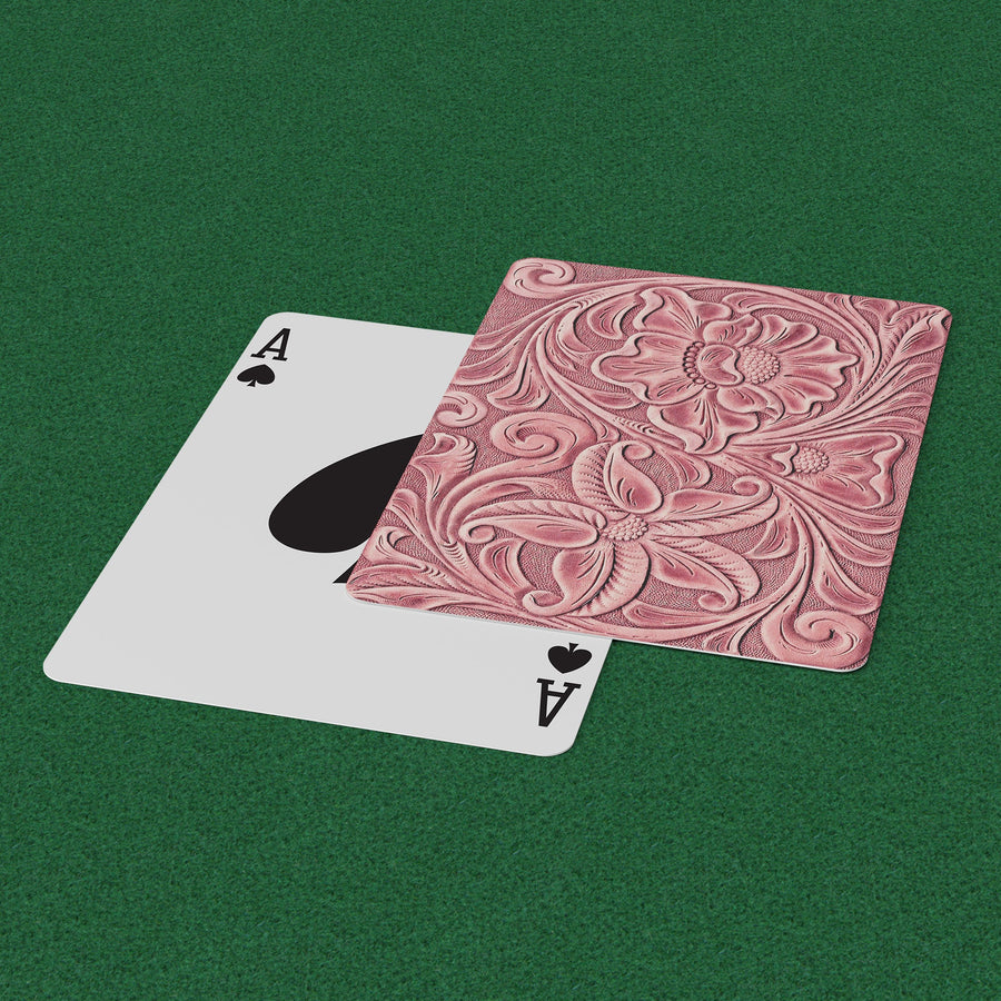 Dusty Rose Carved Leather Print Playing Cards