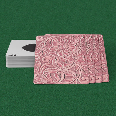 Dusty Rose Carved Leather Print Playing Cards - Yellowstone Style