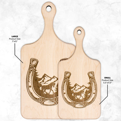 Horseshoe Mountain Cutting Board w/Handle - choose size - Yellowstone Style