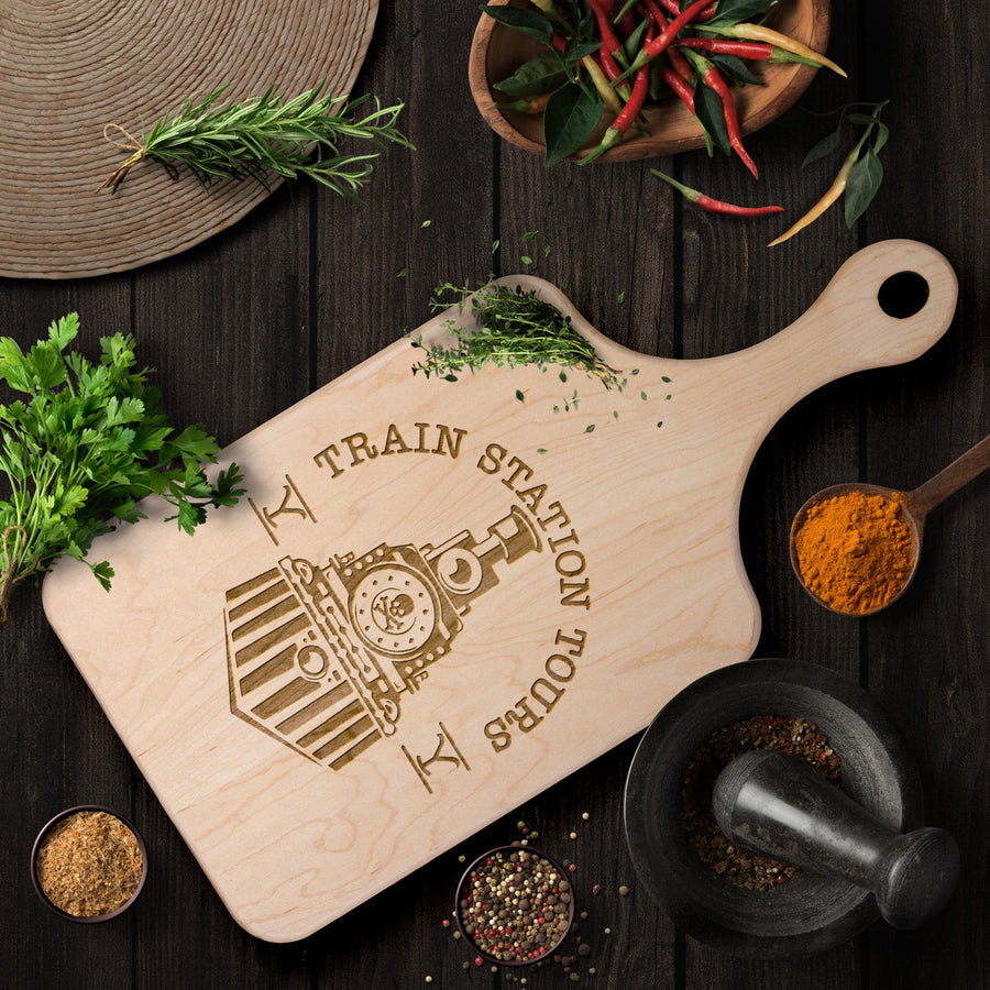 Train Station Tours Cutting Board w/Handle - choose size