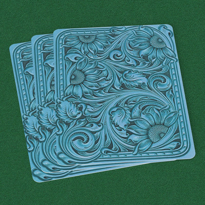 Turquoise Sunflowers Carved Leather Print Playing Cards - Yellowstone Style