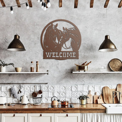 Two Horses Metal Welcome Sign - 5 sizes available - Yellowstone Style