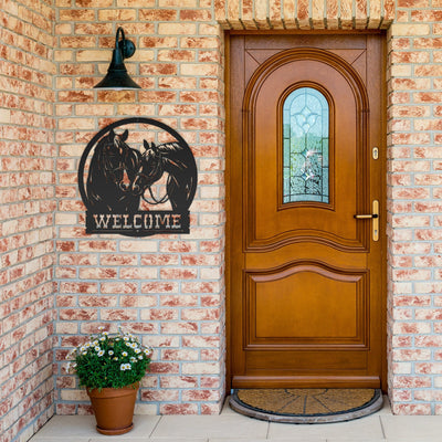 Two Horses Metal Welcome Sign - 5 sizes available - Yellowstone Style