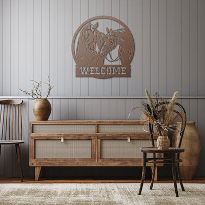 Two Horses Metal Welcome Sign - 5 sizes available - Yellowstone Style