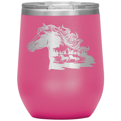 Wild Horses 12 oz Wine Tumbler - 13 colors available - Yellowstone Style