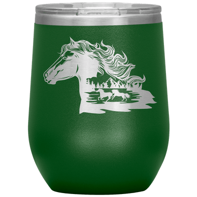 Wild Horses 12 oz Wine Tumbler - 13 colors available - Yellowstone Style